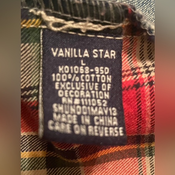 Vanilla Sky Red Plaid and Denim Western Style Pearl Snap Top-Large Juniors - Picture 9 of 9